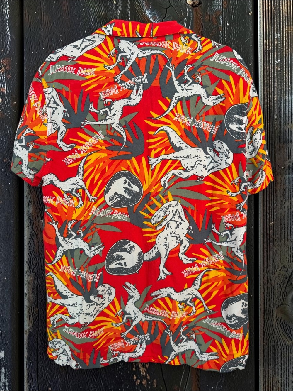 Jurassic Park Rayon Camp Shirt Mens M Allover Print Retro Vacation - Picture 7 of 7